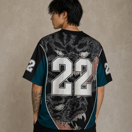 Japanese Cat Football Shirt Black Teal Demon Night Chaosbornwear