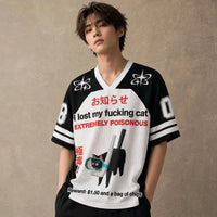Japanese Cat Football Shirt Black White Lost Cat Poisonous 08 Chaosbornwear