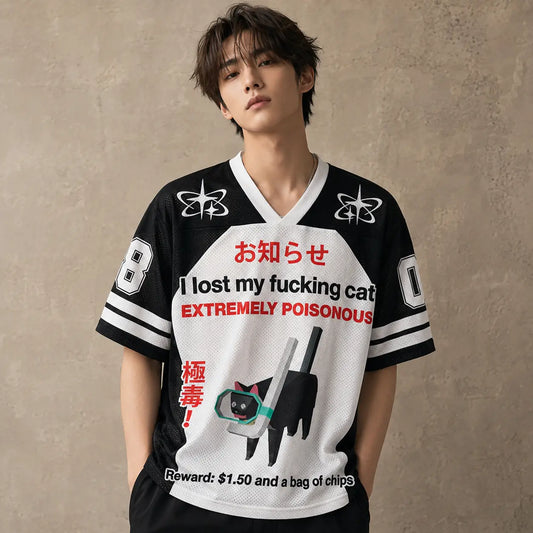 Japanese Cat Football Shirt Black White Lost Cat Poisonous 08 Chaosbornwear