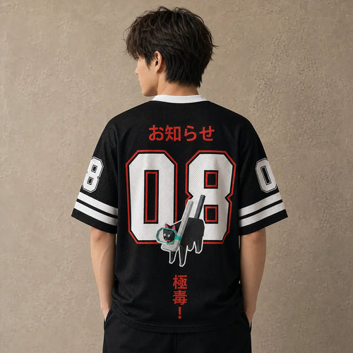 Japanese Cat Football Shirt Black White Lost Cat Poisonous 08 Chaosbornwear