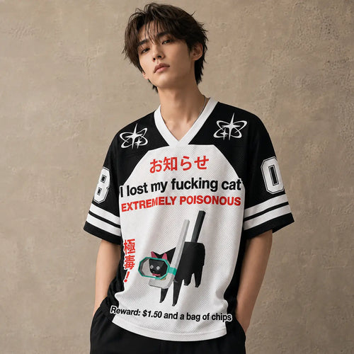 Japanese Cat Football Shirt Black White Lost Cat Poisonous 08 Chaosbornwear