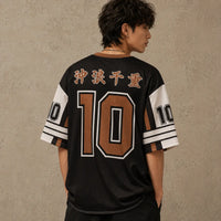 Japanese Cat Football Shirt Black White Wave Rider Neko 10 Chaosbornwear