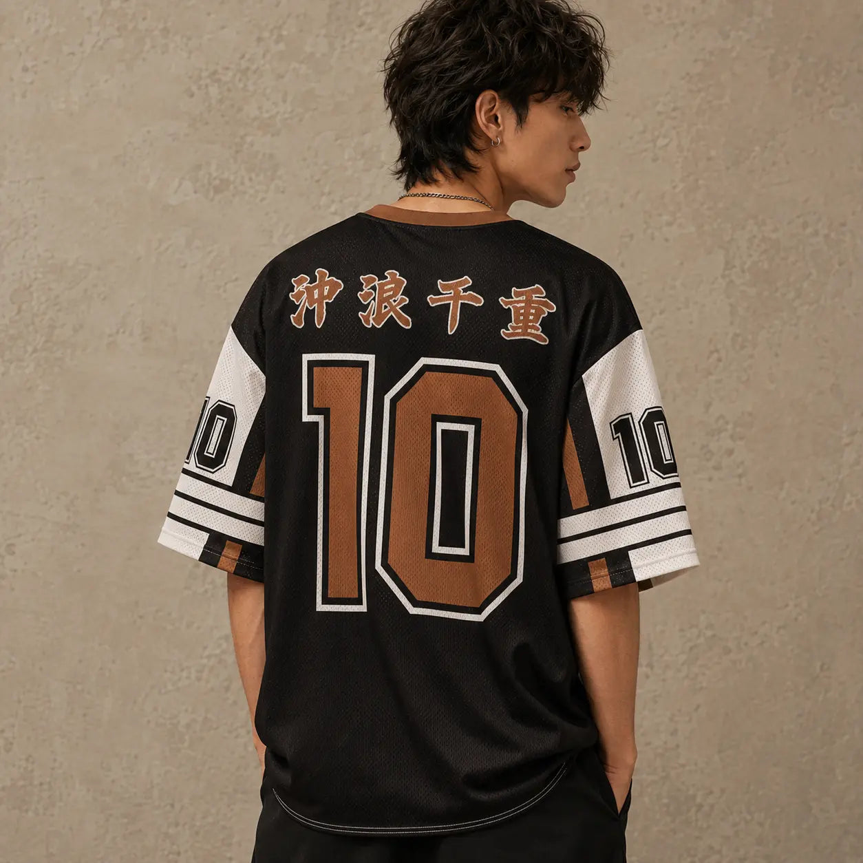 Japanese Cat Football Shirt Black White Wave Rider Neko 10 Chaosbornwear