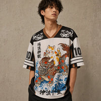 Japanese Cat Football Shirt Black White Wave Rider Neko 10 Chaosbornwear