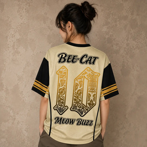 Japanese Cat Football Shirt Cream Black Bee Cat Meow Buzz 10 Chaosbornwear