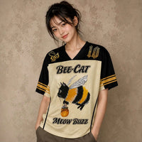 Japanese Cat Football Shirt Cream Black Bee Cat Meow Buzz 10 Chaosbornwear