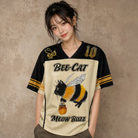 Japanese Cat Football Shirt Cream Black Bee Cat Meow Buzz 10 Chaosbornwear