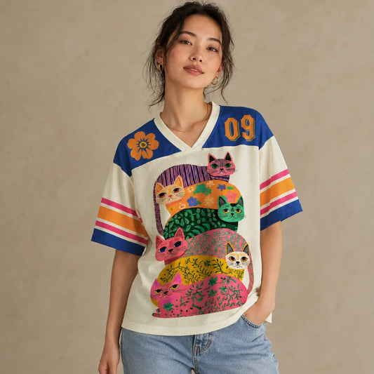 Japanese Cat Football Shirt Cream Multicolour Team Luck 09 Chaosbornwear
