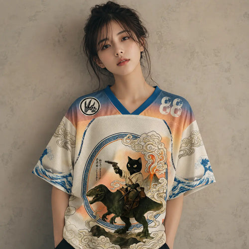 Japanese Cat Football Shirt Dinosaur Graphic Jersey 88 Chaosbornwear