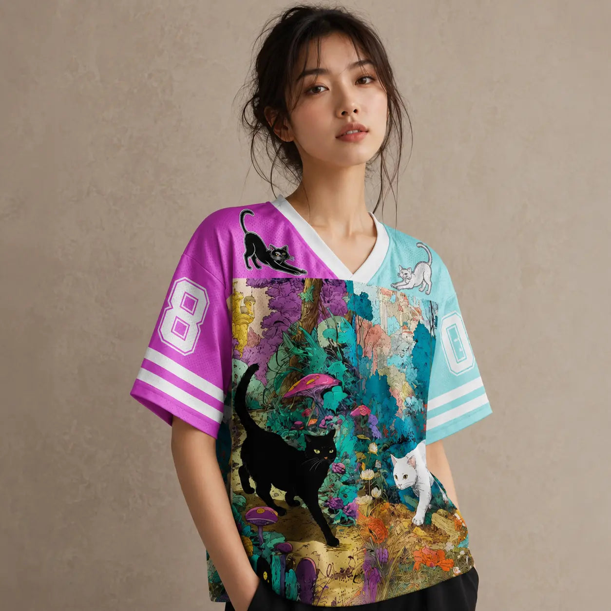 Japanese Cat Football Shirt Multicolour Fantasy Forest Neko 08 Chaosbornwear