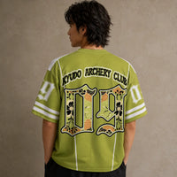 Japanese Cat Football Shirt Olive Green Kyudo Archery Chaosbornwear