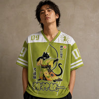 Japanese Cat Football Shirt Olive Green Kyudo Archery Chaosbornwear