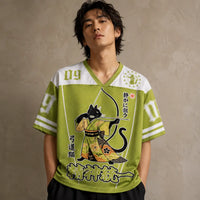 Japanese Cat Football Shirt Olive Green Kyudo Archery Chaosbornwear