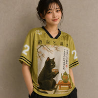 Japanese Cat Football Shirt Olive Yellow Tea Ceremony Cat 22 Chaosbornwear