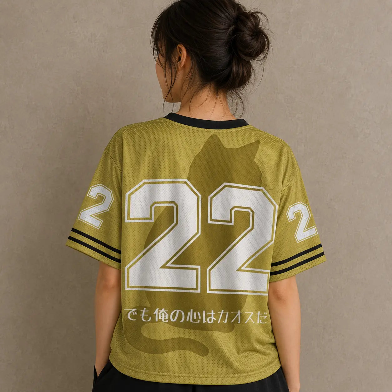 Japanese Cat Football Shirt Olive Yellow Tea Ceremony Cat 22 Chaosbornwear