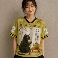Japanese Cat Football Shirt Olive Yellow Tea Ceremony Cat 22 Chaosbornwear