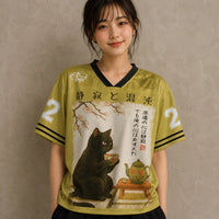 Japanese Cat Football Shirt Olive Yellow Tea Ceremony Cat 22 Chaosbornwear