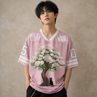 Japanese Cat Football Shirt Pink Sakura Black Cat Tree 05 Chaosbornwear
