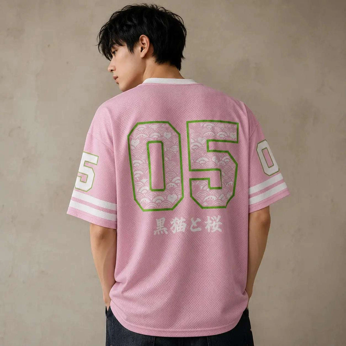 Japanese Cat Football Shirt Pink Sakura Black Cat Tree 05 Chaosbornwear