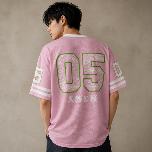 Japanese Cat Football Shirt Pink Sakura Black Cat Tree 05 Chaosbornwear