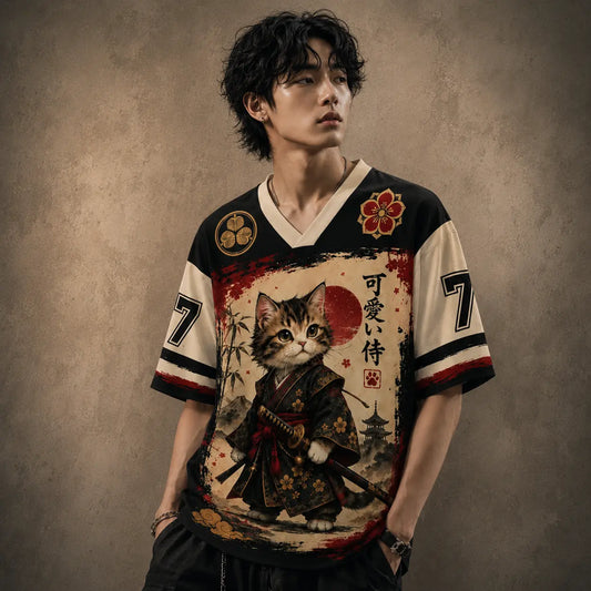 Japanese Cat Football Shirt Samurai Graphic Soccer Jersey Chaosbornwear
