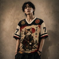 Japanese Cat Football Shirt Samurai Graphic Soccer Jersey Chaosbornwear