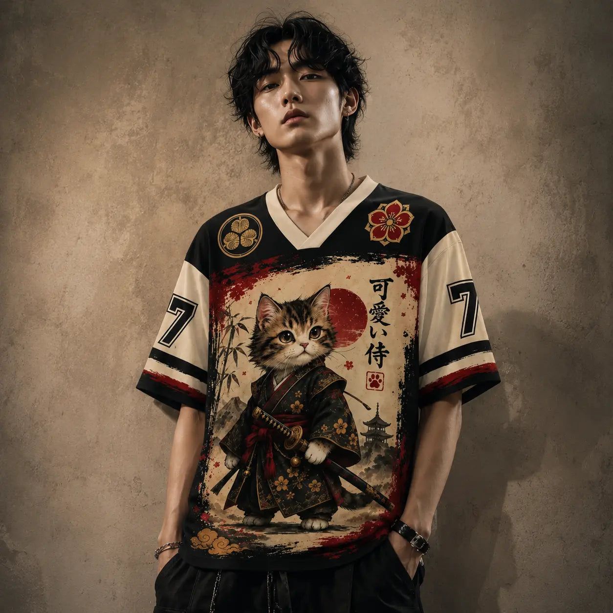 Japanese Cat Football Shirt Samurai Graphic Soccer Jersey Chaosbornwear