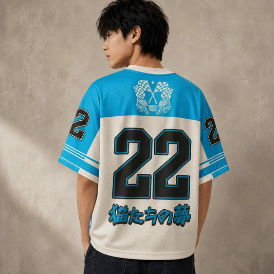Japanese Cat Football Shirt Sky Blue Tokyo Neko Dream Chaosbornwear