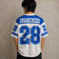 Japanese Cat Football Shirt White Blue Sardine Neko 28 Chaosbornwear