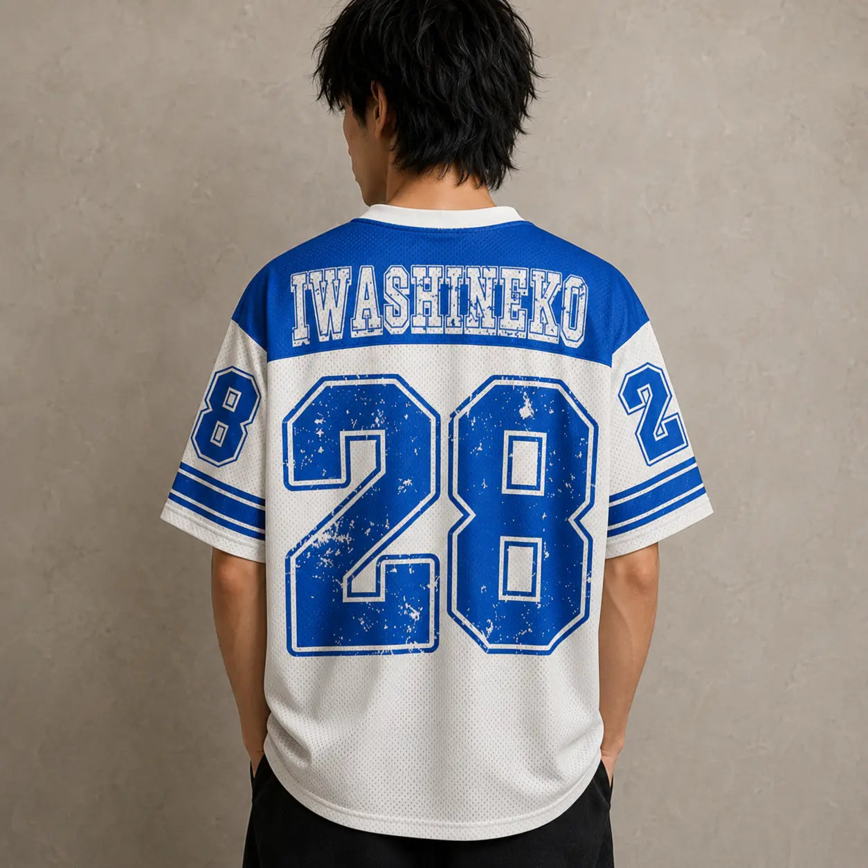 Japanese Cat Football Shirt White Blue Sardine Neko 28 Chaosbornwear