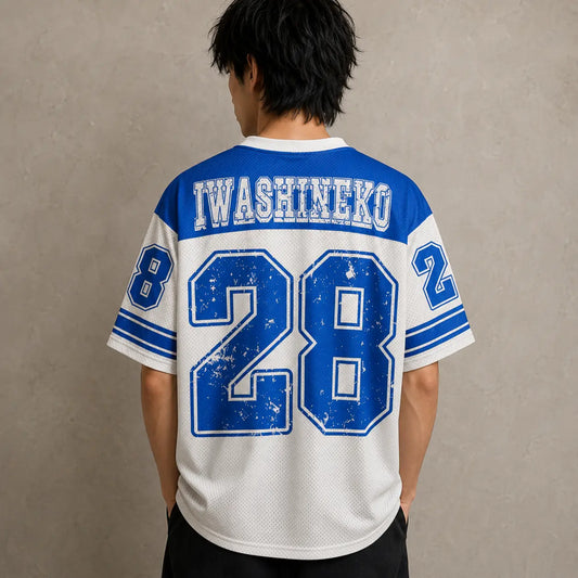 Japanese Cat Football Shirt White Blue Sardine Neko 28 Chaosbornwear