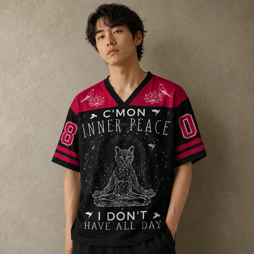 Japanese Football Shirt Black Red Inner Peace Cat Zen 08 Chaosbornwear