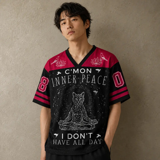 Japanese Football Shirt Black Red Inner Peace Cat Zen 08 Chaosbornwear