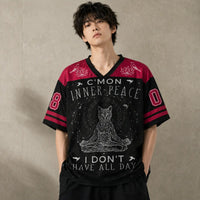 Japanese Football Shirt Black Red Inner Peace Cat Zen 08 Chaosbornwear