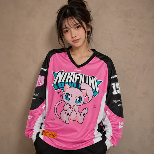 Japanese Kawaii Cat Football Shirt Pink Soccer Jersey Chaosbornwear