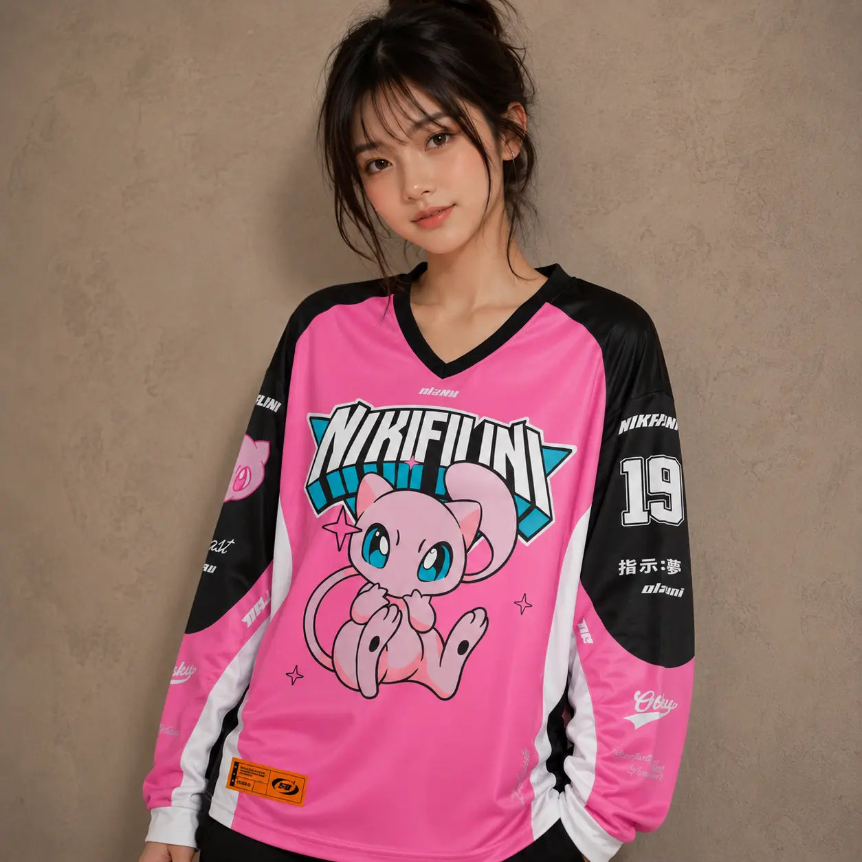 Japanese Kawaii Cat Football Shirt Pink Soccer Jersey Chaosbornwear