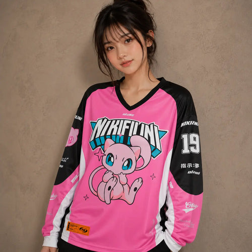 Japanese Kawaii Cat Football Shirt Pink Soccer Jersey Chaosbornwear