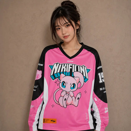 Japanese Kawaii Cat Football Shirt Pink Soccer Jersey Chaosbornwear