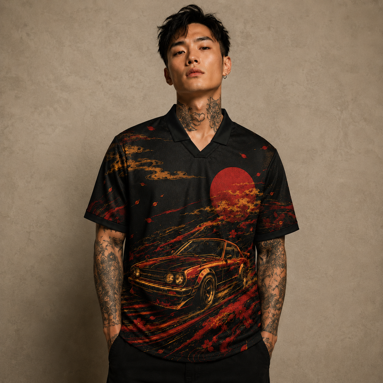 Japanese Racing Polo Shirt Red Drift Premium Edition Chaosbornwear