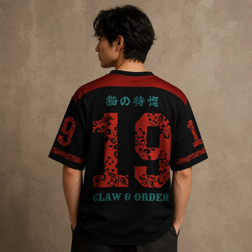 Japanese Samurai Cat Football Shirt Black Soccer Jersey Chaosbornwear