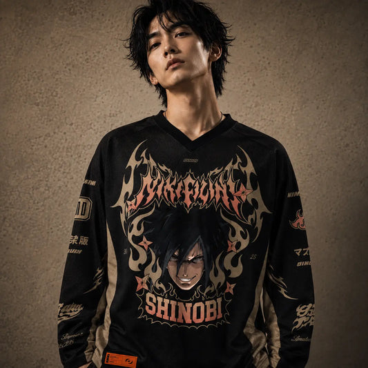 Japanese Shinobi Football Shirt Black Long Sleeve Jersey Chaosbornwear