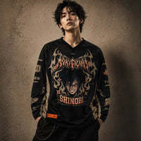 Japanese Shinobi Football Shirt Black Long Sleeve Jersey Chaosbornwear