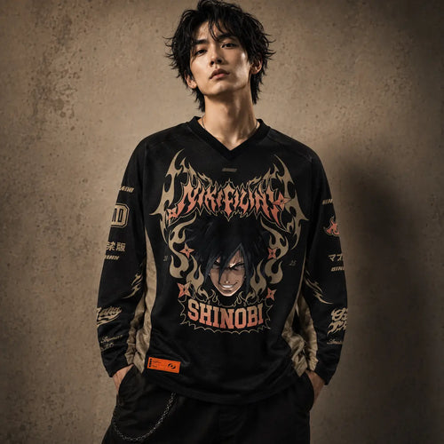 Japanese Shinobi Football Shirt Black Long Sleeve Jersey Chaosbornwear