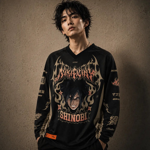 Japanese Shinobi Football Shirt Black Long Sleeve Jersey Chaosbornwear