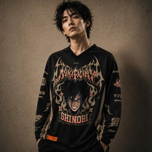 Japanese Shinobi Football Shirt Black Long Sleeve Jersey Chaosbornwear