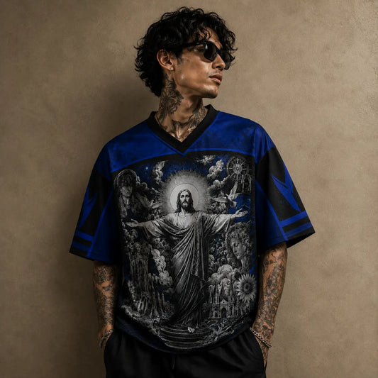 Jesus Jersey Football Shirt Blue Cathedral Faith Edition Chaosbornwear