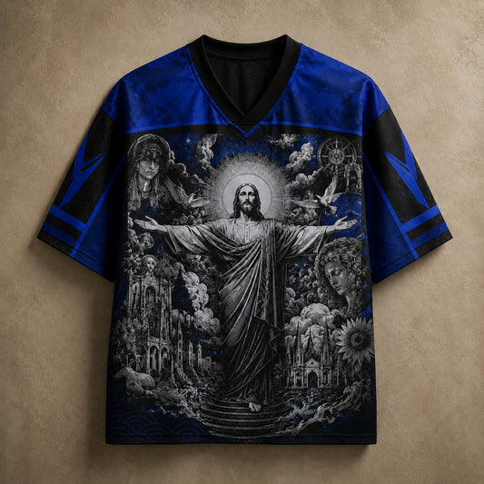 Jesus Jersey Football Shirt Blue Cathedral Faith Edition Chaosbornwear