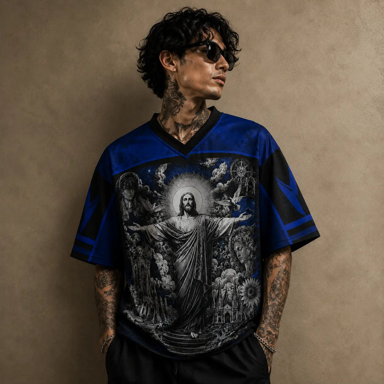 Jesus Jersey Football Shirt Blue Cathedral Faith Edition Chaosbornwear