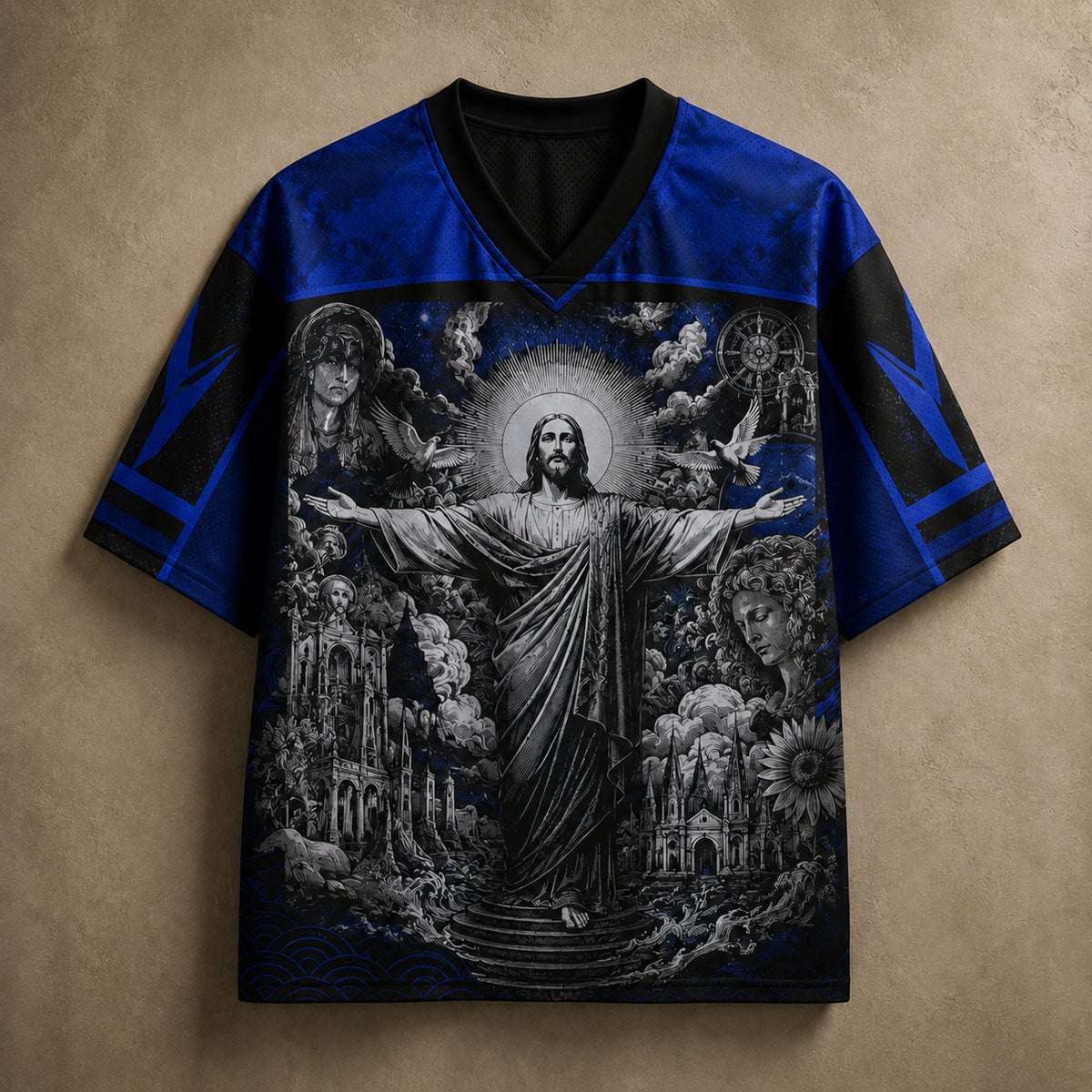 Jesus Jersey Football Shirt Blue Cathedral Faith Edition Chaosbornwear