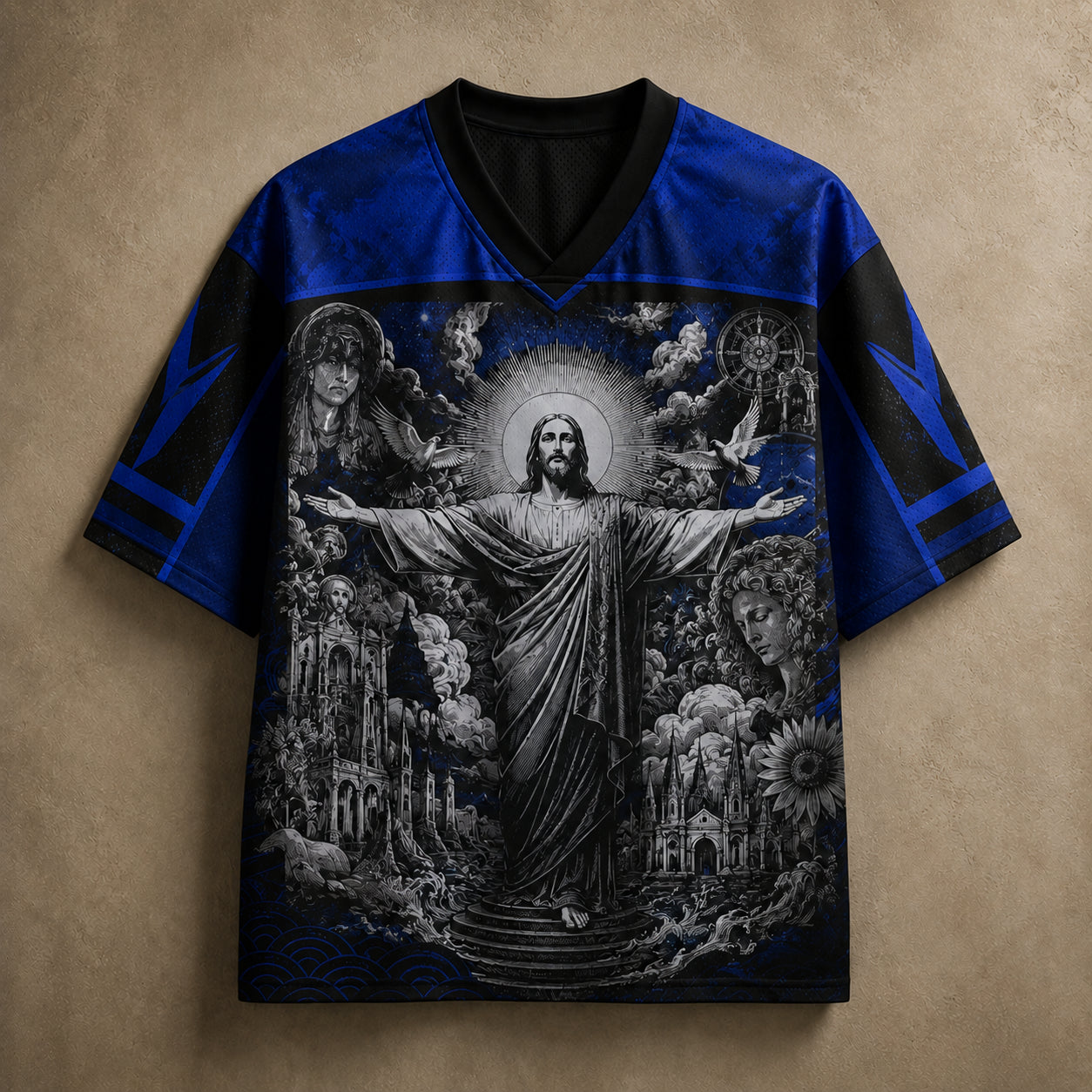 Jesus Jersey Football Shirt Blue Cathedral Faith Edition Chaosbornwear